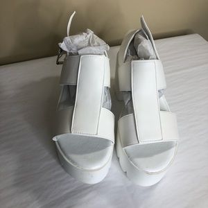 Nasty Gal White Faux Leather H-Strap Platform Heel